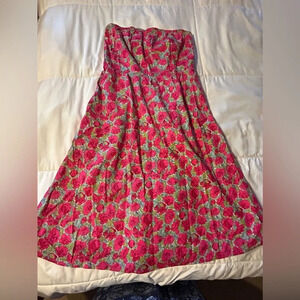 Garnet Hill Womens 10 Floral Strapless Dress Cotton Lined Sleeveless